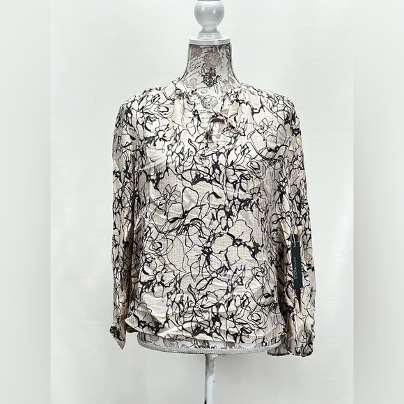 NORDSTROM Signature Cream abstract print balloon sleeve top size XXS. - Picture 8 of 14